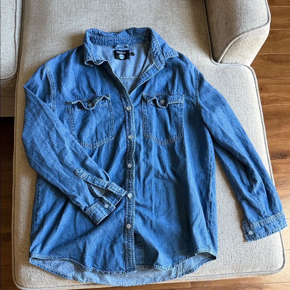 Boohoo Blue Button Down Shirt